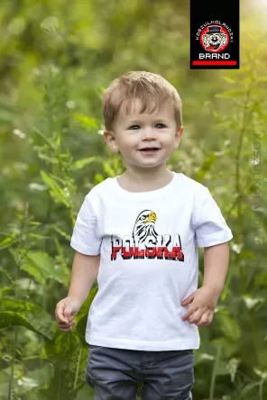 Polska Młody Dumny + możliwość dodruku imienia i cyfry na tyle koszulki - Koszulka dziecięca