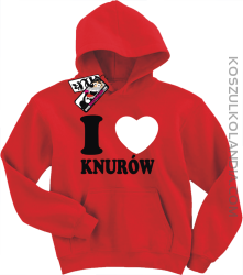 I love Knurów - bluza dziecięca z kapturem - czerwony