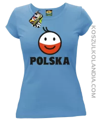 POLSKA Emotik dwukolorowy -koszulka damska błękitna