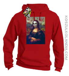 Mona Lisa Hello Jocker - Bluza męska z kapturem czerwona 