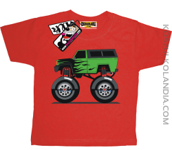 Monster Green Car - koszulka dziecięca - czerwony