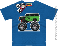 Monster Green Car - koszulka dziecięca - niebieski