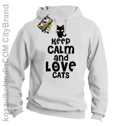 Keep calm and Love Cats Czarny Kot Filuś - Bluza męska z kapturem biała 