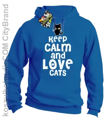 Keep calm and Love Cats Czarny Kot Filuś - Bluza męska z kapturem niebieska 