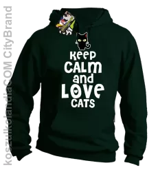 Keep calm and Love Cats Czarny Kot Filuś - Bluza męska z kapturem butelkowa 