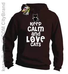 Keep calm and Love Cats Czarny Kot Filuś - Bluza męska z kapturem brąz 