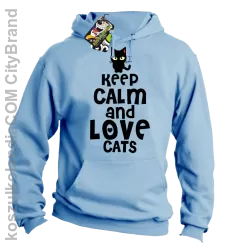 Keep calm and Love Cats Czarny Kot Filuś - Bluza męska z kapturem błękit 