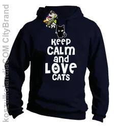 Keep calm and Love Cats Czarny Kot Filuś - Bluza męska z kapturem granat