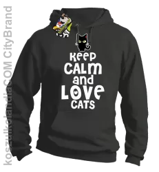 Keep calm and Love Cats Czarny Kot Filuś - Bluza męska z kapturem szara 