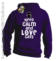 Keep calm and Love Cats Czarny Kot Filuś - Bluza męska z kapturem fiolet 