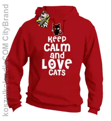 Keep calm and Love Cats Czarny Kot Filuś - Bluza męska z kapturem czerwona 