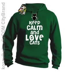 Keep calm and Love Cats Czarny Kot Filuś - Bluza męska z kapturem zielona