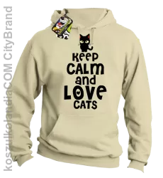 Keep calm and Love Cats Czarny Kot Filuś - Bluza męska z kapturem beżowa 