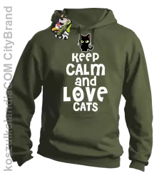 Keep calm and Love Cats Czarny Kot Filuś - Bluza męska z kapturem khaki