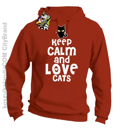 Keep calm and Love Cats Czarny Kot Filuś - Bluza męska z kapturem pomarańcz 