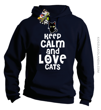 Keep calm and Love Cats Czarny Kot Filuś - Bluza męska z kapturem 
