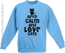 Keep calm and Love Cats Czarny Kot Filuś - Bluza dziecięca standard bez kaptura błękit 