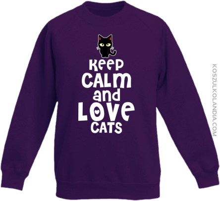 Keep calm and Love Cats Czarny Kot Filuś - Bluza dziecięca standard bez kaptura fiolet 