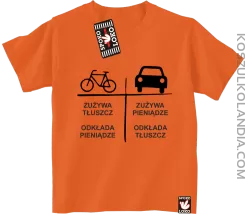Auto-Rower- Zużywa tłuszcz odkłada pieniądze- koszulka dziecięca pomarańcz 