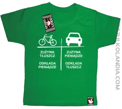 Auto-Rower- Zużywa tłuszcz odkłada pieniądze- koszulka dziecięca zielona 