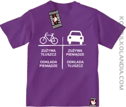Auto-Rower- Zużywa tłuszcz odkłada pieniądze- koszulka dziecięca fiolet 