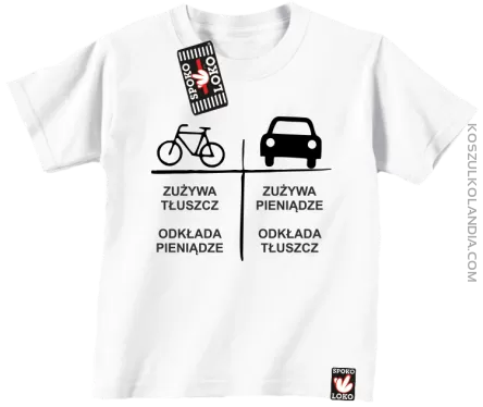 Auto-Rower- Zużywa tłuszcz odkłada pieniądze- koszulka dziecięca biała 