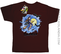 Halloween Latająca Czarodziejka na miotle - koszulka dziecięca brązowa