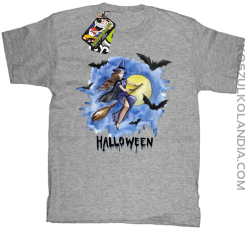 Halloween Latająca Czarodziejka na miotle - koszulka dziecięca melanż 