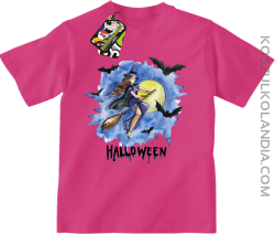 Halloween Latająca Czarodziejka na miotle - koszulka dziecięca fuksja