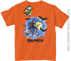 Halloween Latająca Czarodziejka na miotle - koszulka dziecięca pomarańczowa