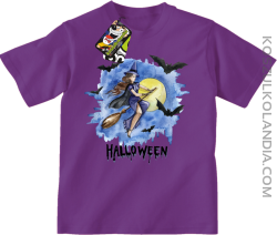 Halloween Latająca Czarodziejka na miotle - koszulka dziecięca fioletowa