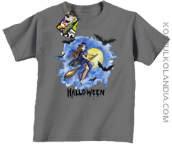 Halloween Latająca Czarodziejka na miotle - koszulka dziecięca szara