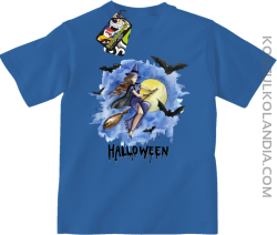 Halloween Latająca Czarodziejka na miotle - koszulka dziecięca niebieska