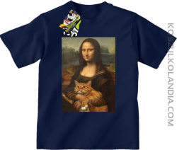Mona Lisa z kotem - Koszulka dziecięca granat