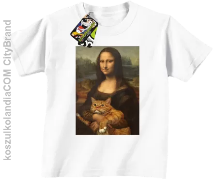 Mona Lisa z kotem - Koszulka dziecięca biała 