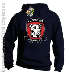 I Love My Pitbull - Bluza z kapturem granatowa 