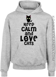 Keep calm and Love Cats Czarny Kot Filuś - Bluza dziecięca z kapturem melanż 