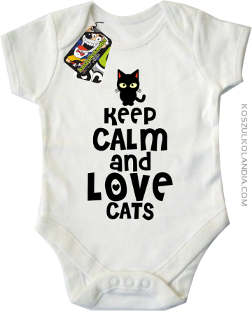 Keep calm and Love Cats Czarny Kot Filuś - Body dziecięce białe 