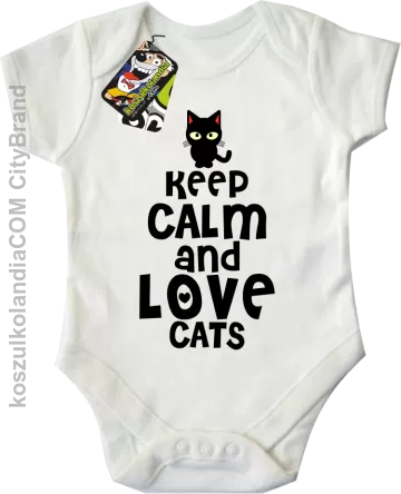 Keep calm and Love Cats Czarny Kot Filuś - Body dziecięce białe 