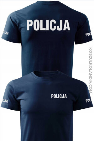 POLICJA biały dwustronny nadruk plus 2 rękawki -  koszulka męska 