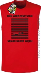 Bóg widzi wszystko Sąsiad nawet więcej - bezrękawnik męski TANK TOP - Czerwony