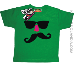Wąs w okularach z różowym nosem - dziecięca koszulka - zielony