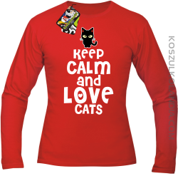 Keep calm and Love Cats Czarny Kot Filuś - Longsleeve męski czerwony 