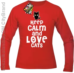 Keep calm and Love Cats Czarny Kot Filuś - Longsleeve męski czerwony 