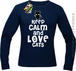 Keep calm and Love Cats Czarny Kot Filuś - Longsleeve męski granat