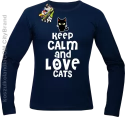 Keep calm and Love Cats Czarny Kot Filuś - Longsleeve męski granat