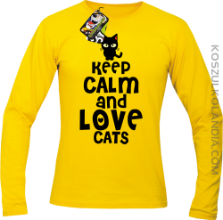 Keep calm and Love Cats Czarny Kot Filuś - Longsleeve męski żółty 