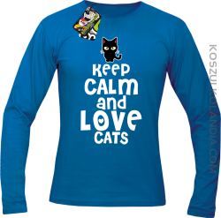 Keep calm and Love Cats Czarny Kot Filuś - Longsleeve męski niebieski
