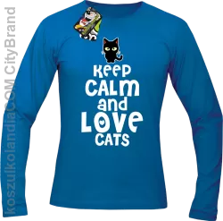 Keep calm and Love Cats Czarny Kot Filuś - Longsleeve męski niebieski