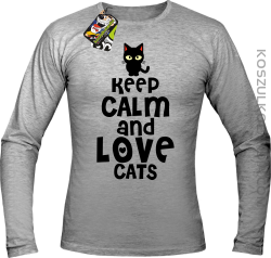 Keep calm and Love Cats Czarny Kot Filuś - Longsleeve męski melanż 